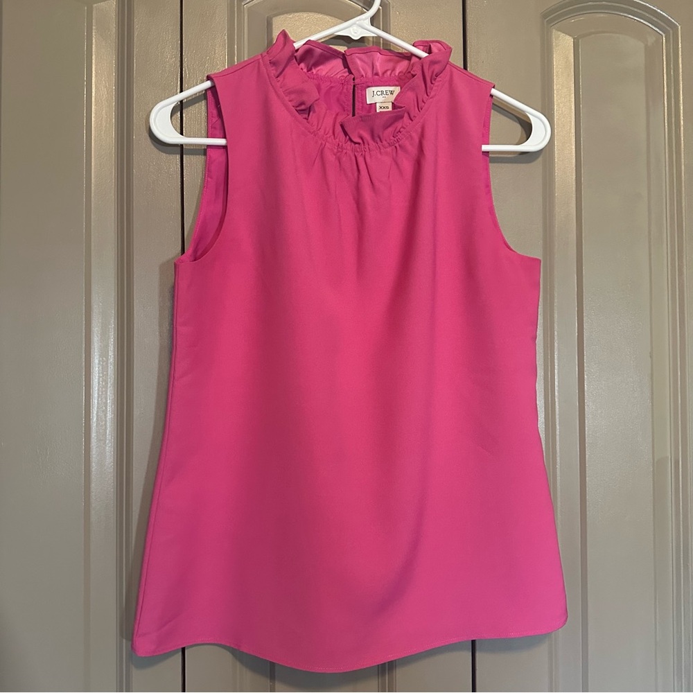 J. Crew Fuchsia Ruffle Neck Sleeveless Blouse